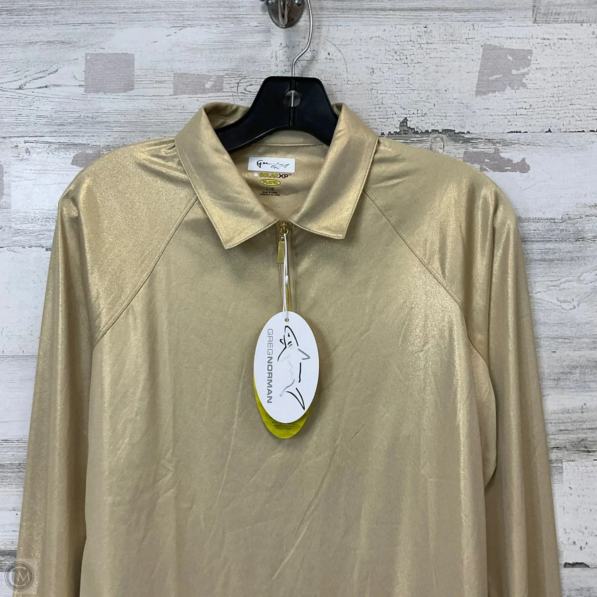 Athletic Top Long Sleeve Collar By Greg Norman In Gold, Size: L