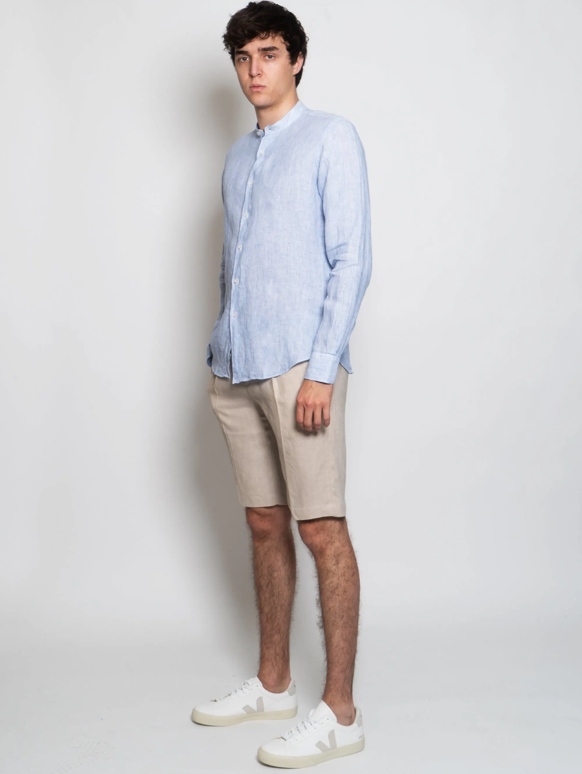 Beige Washed Linen Bermuda