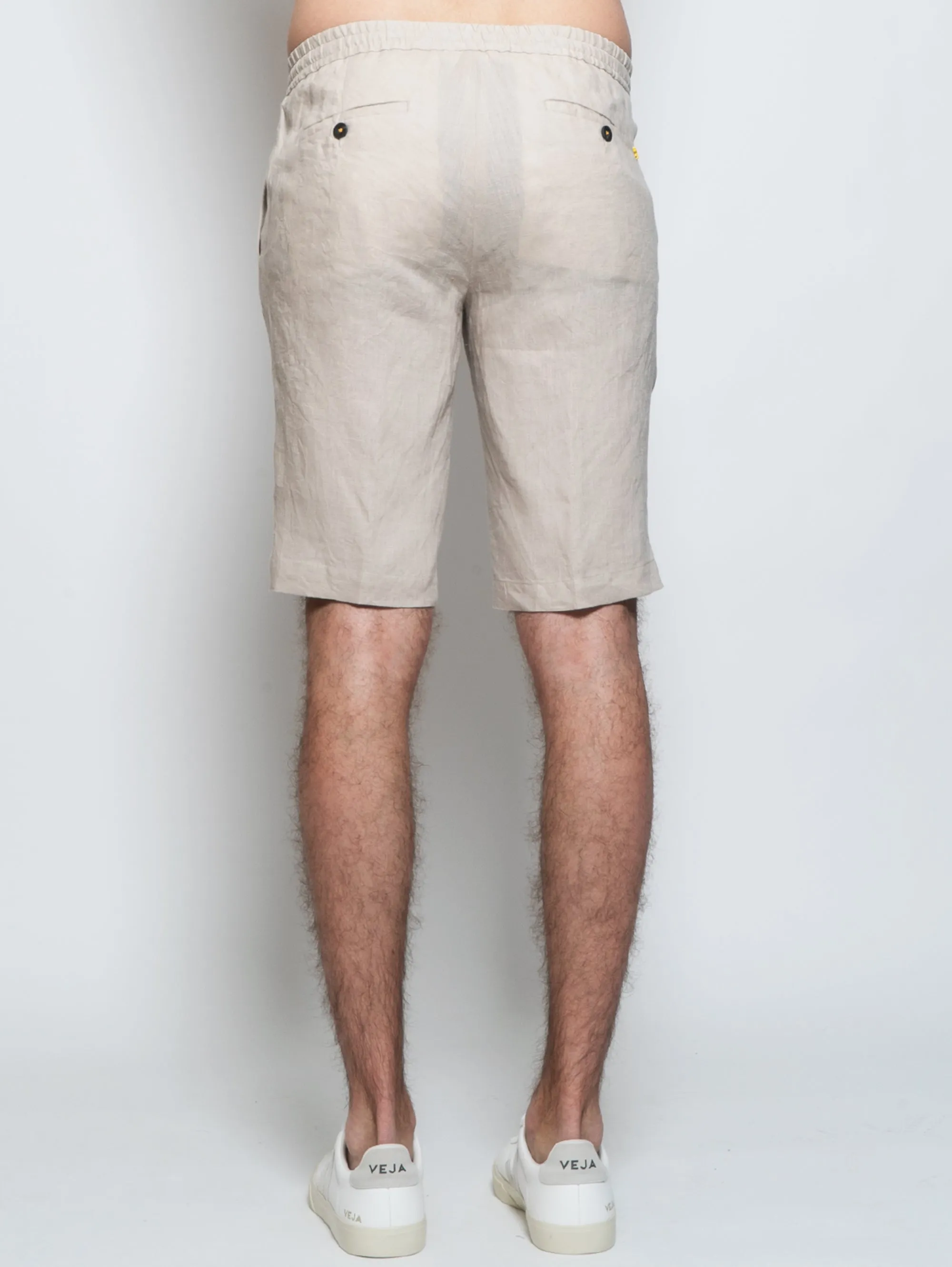 Beige Washed Linen Bermuda