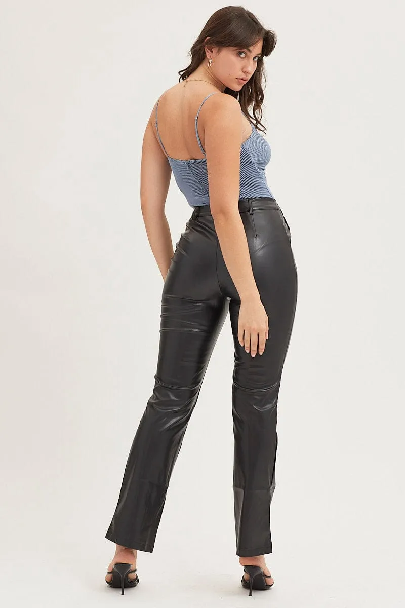 Blue Ribbed Twist Front Bodysuit