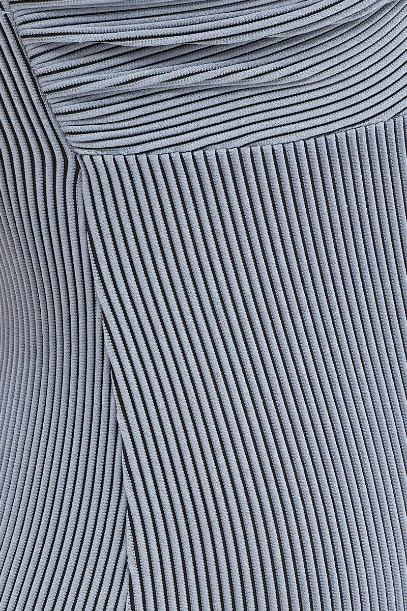 Blue Ribbed Twist Front Bodysuit