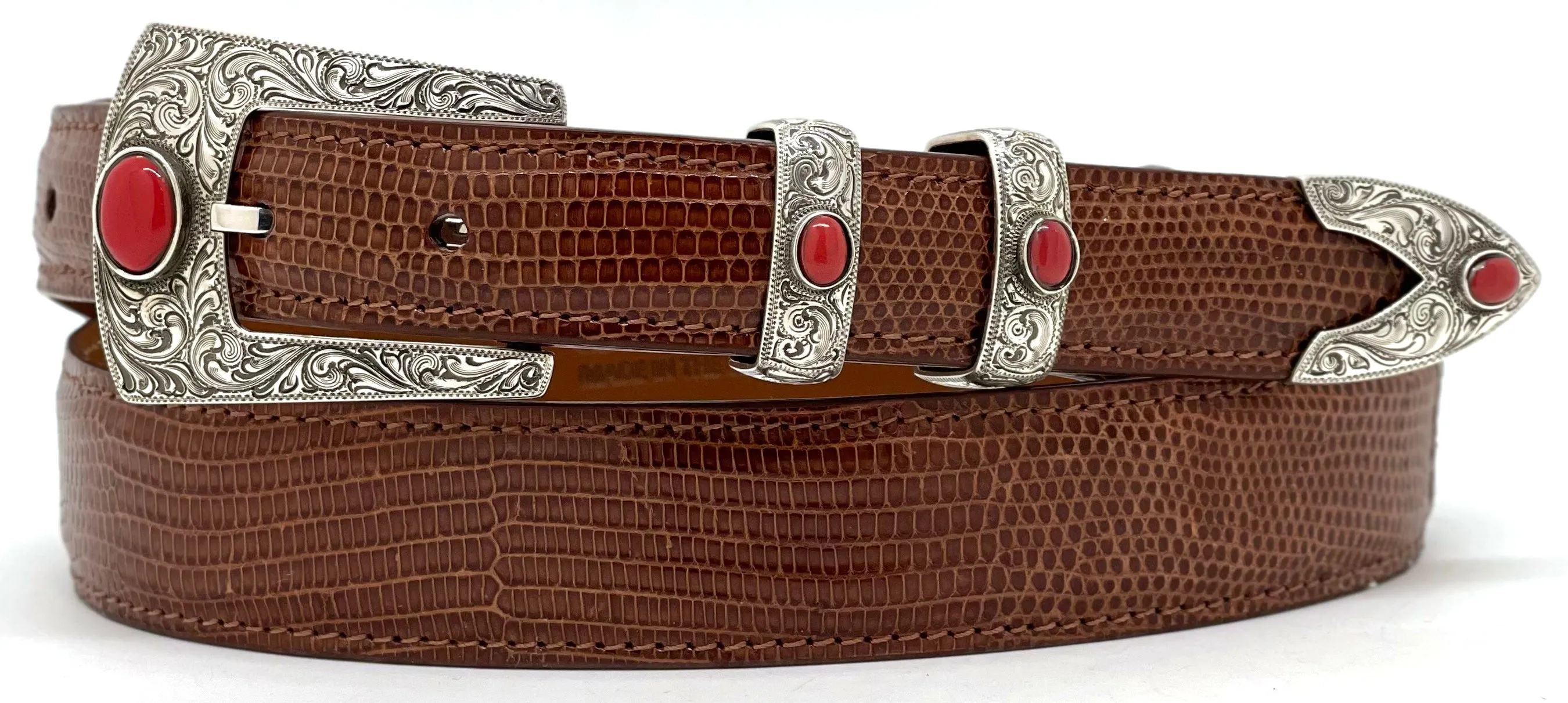 Chacon Aztec Fine Engraved w/ Faux Coral Buckle Set 1.0