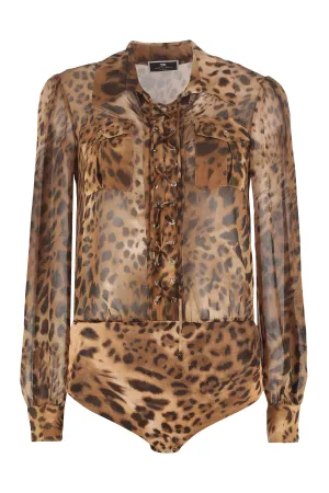 Elisabetta Franchi Animal Printed V-Neck Bodysuit