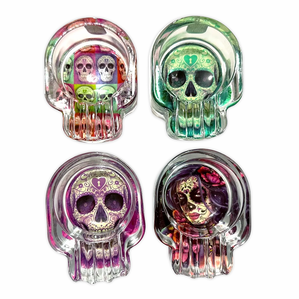 Glass Ashtray in Skull Shaped Design - 4 Per Retail Ready Display 40319