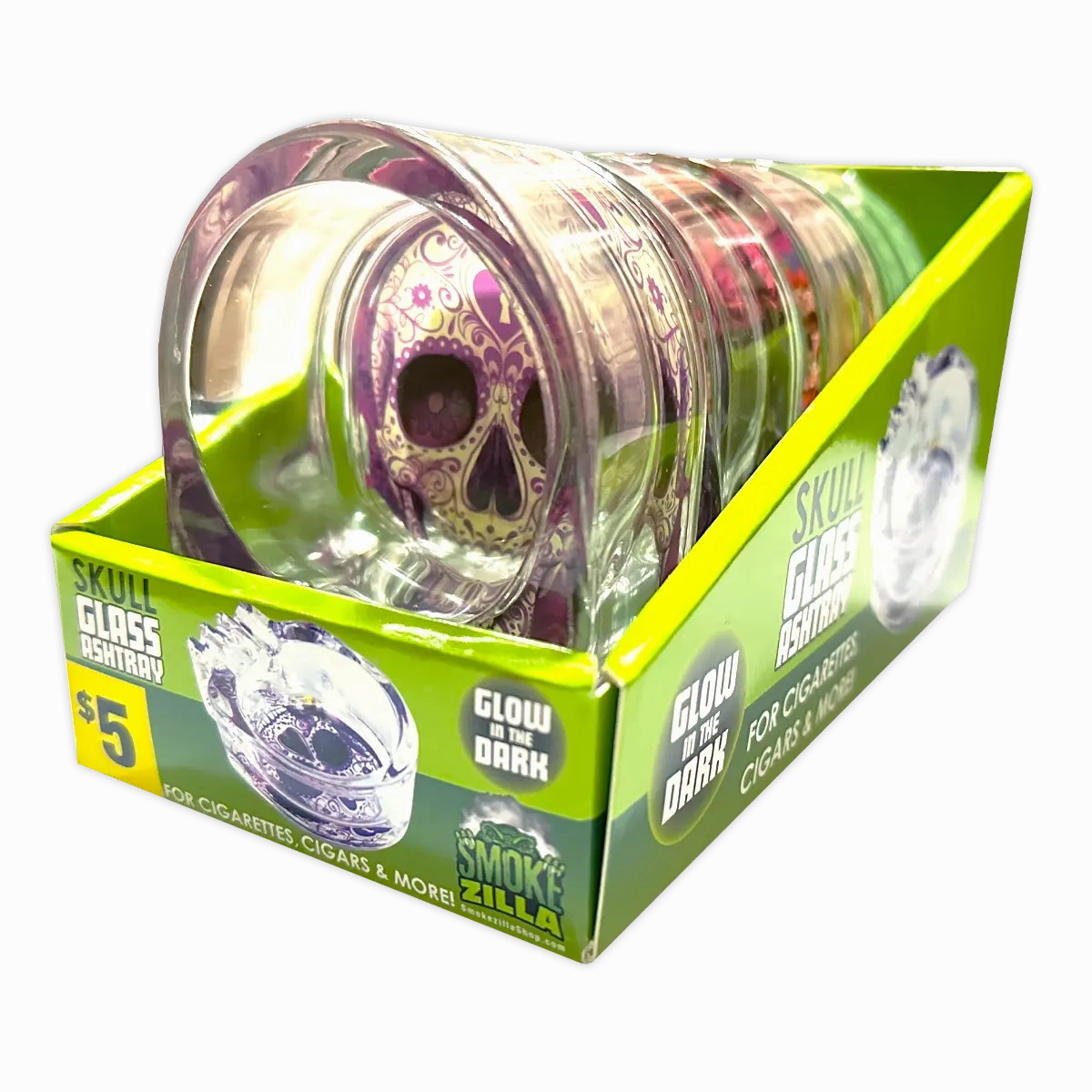 Glass Ashtray in Skull Shaped Design - 4 Per Retail Ready Display 40319