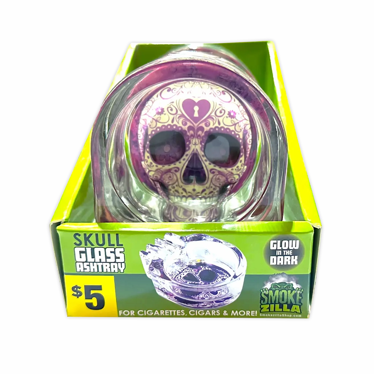 Glass Ashtray in Skull Shaped Design - 4 Per Retail Ready Display 40319