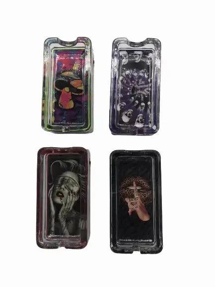 Glass Ashtray with LED Light Up Design - 4 Per Retail Ready Wholesale Display 41433