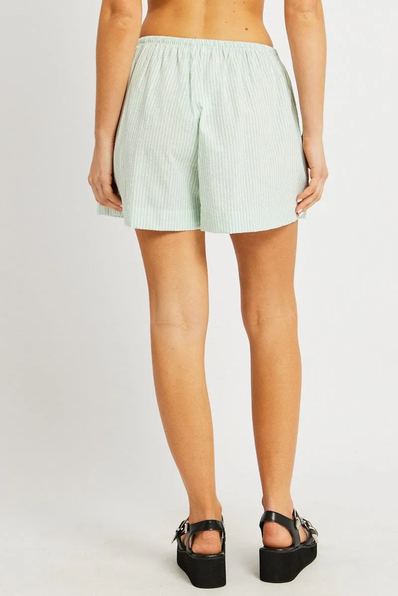 Green Stripe Shorts Elasticated Waist