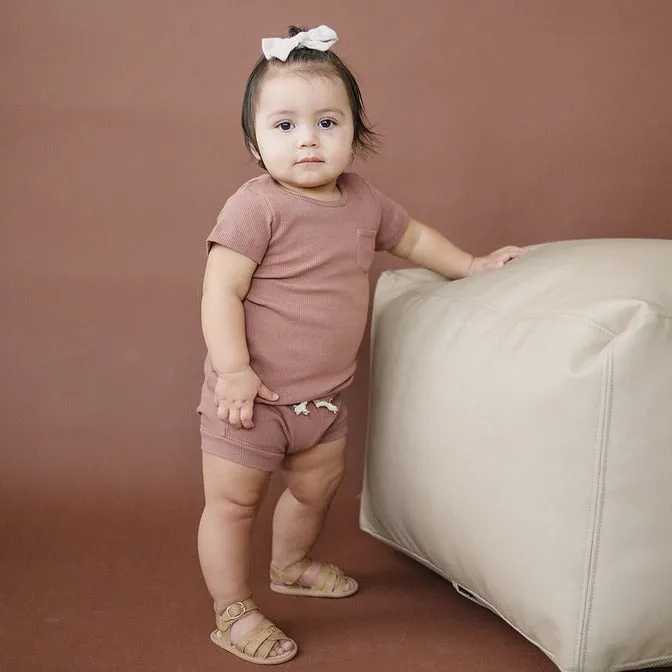 Organic Cotton Ribbed Short Set - Dusty Rose