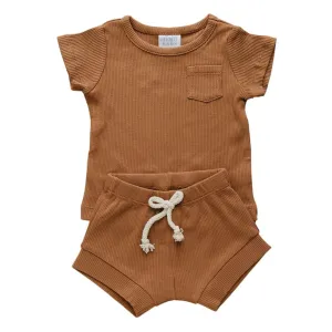 Organic Cotton Ribbed Short Set - Rust