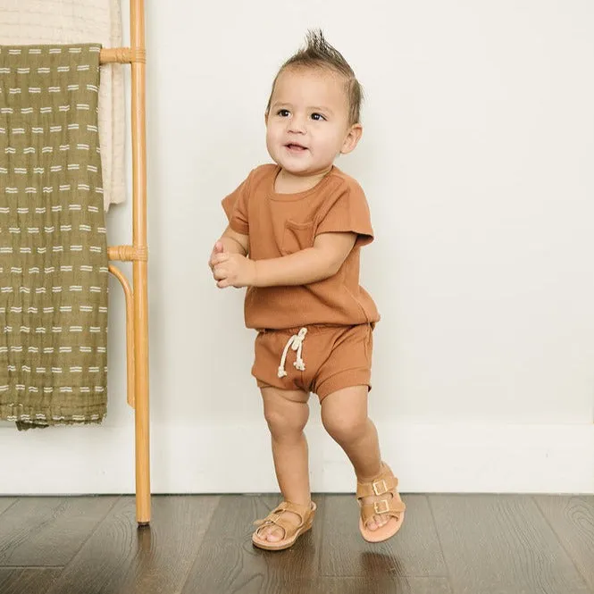 Organic Cotton Ribbed Short Set - Rust