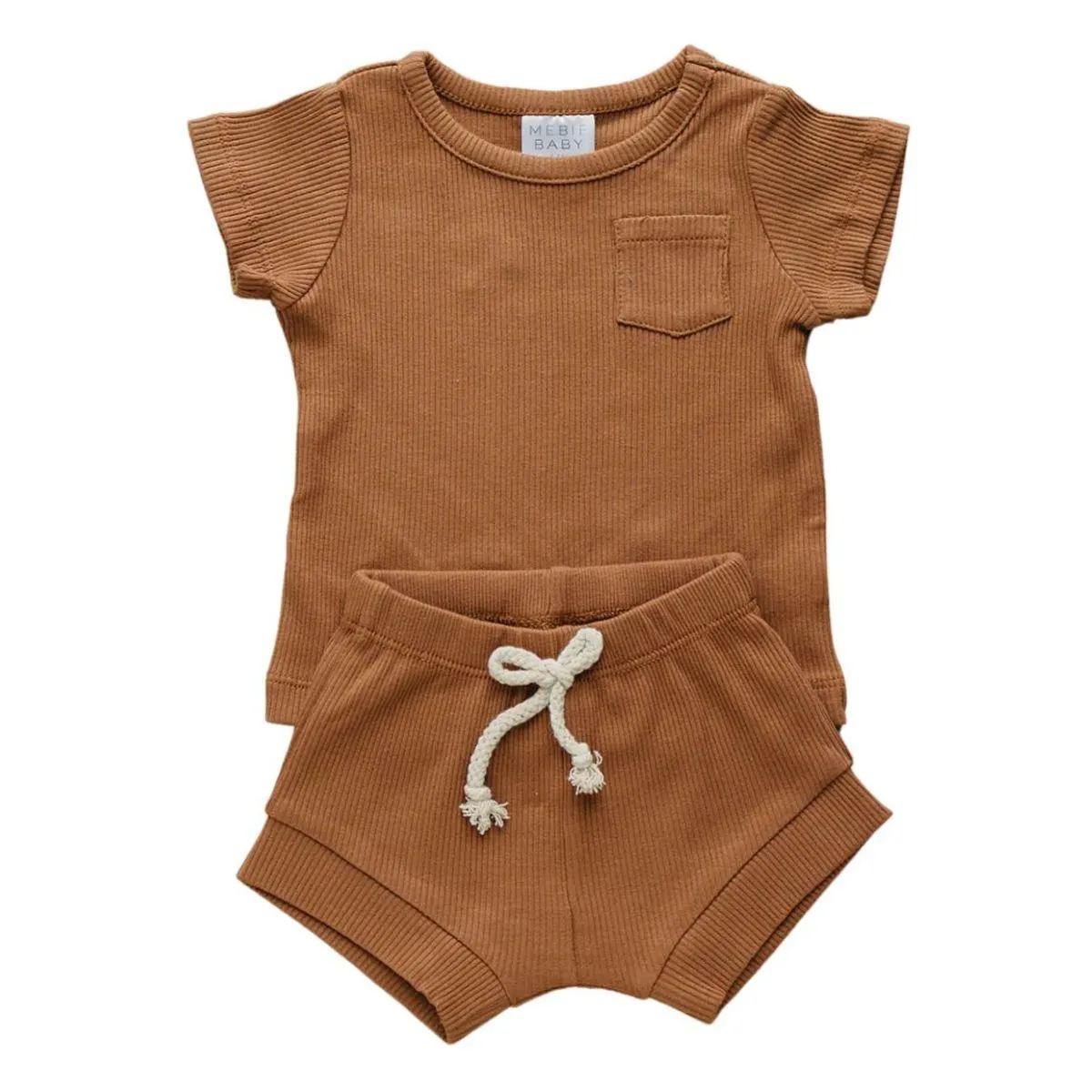 Organic Cotton Ribbed Short Set - Rust