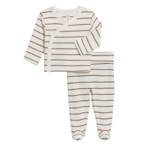 Organic Riley Kimono Wrap Top and Pant Set - Kade Stripe / Taupe