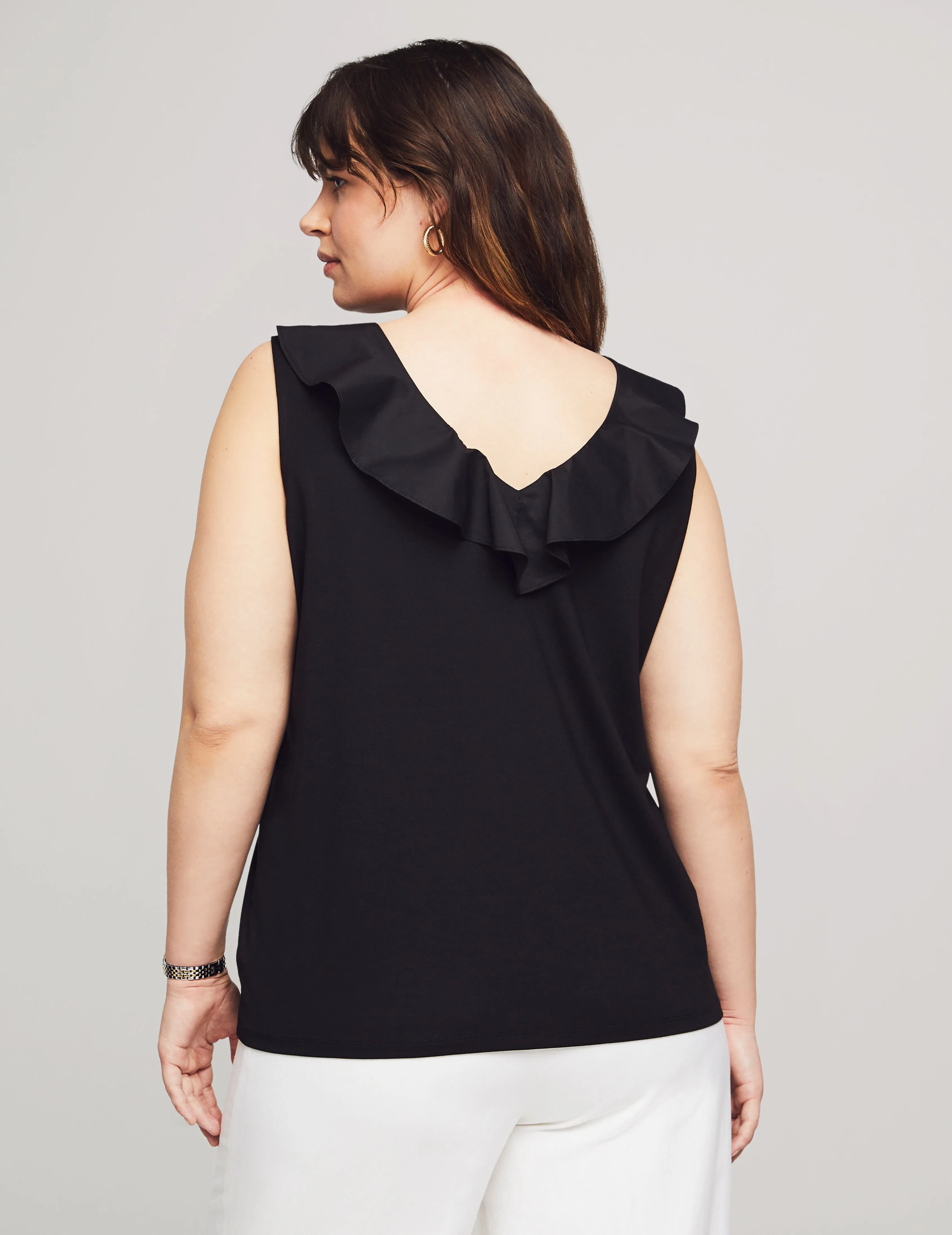 Plus Size Harmony With Woven Double V Flounce Top - Sale