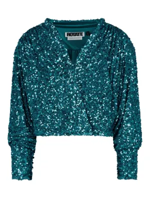 ROTATE Sequin Embellished V-Neck Blouse