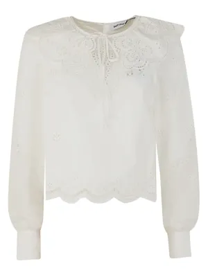 Self-Portrait Lace Detailed Tie-Neck Blouse