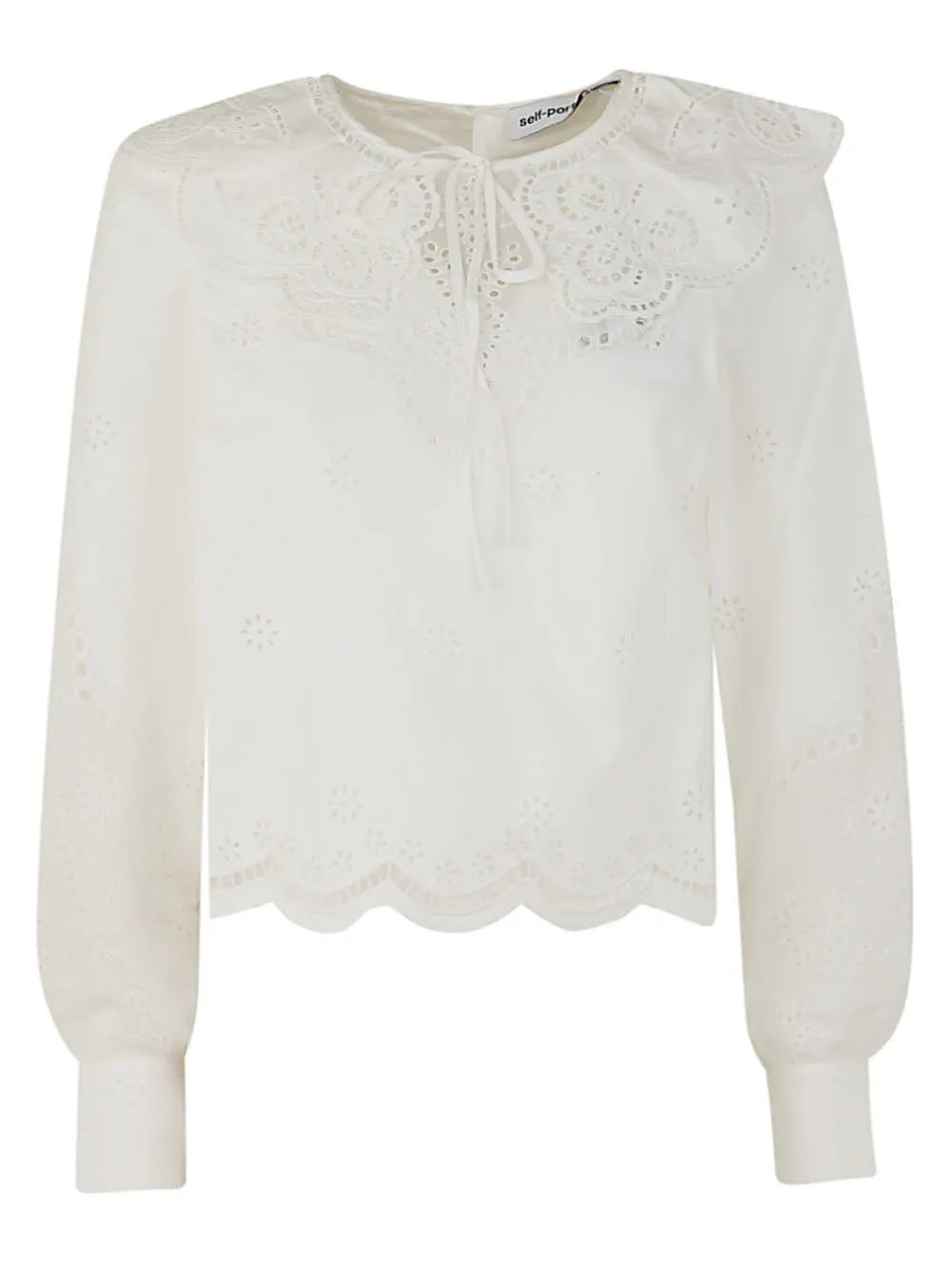 Self-Portrait Lace Detailed Tie-Neck Blouse