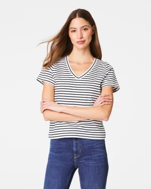 SPANX® Cotton V-Neck Tee, Stripe