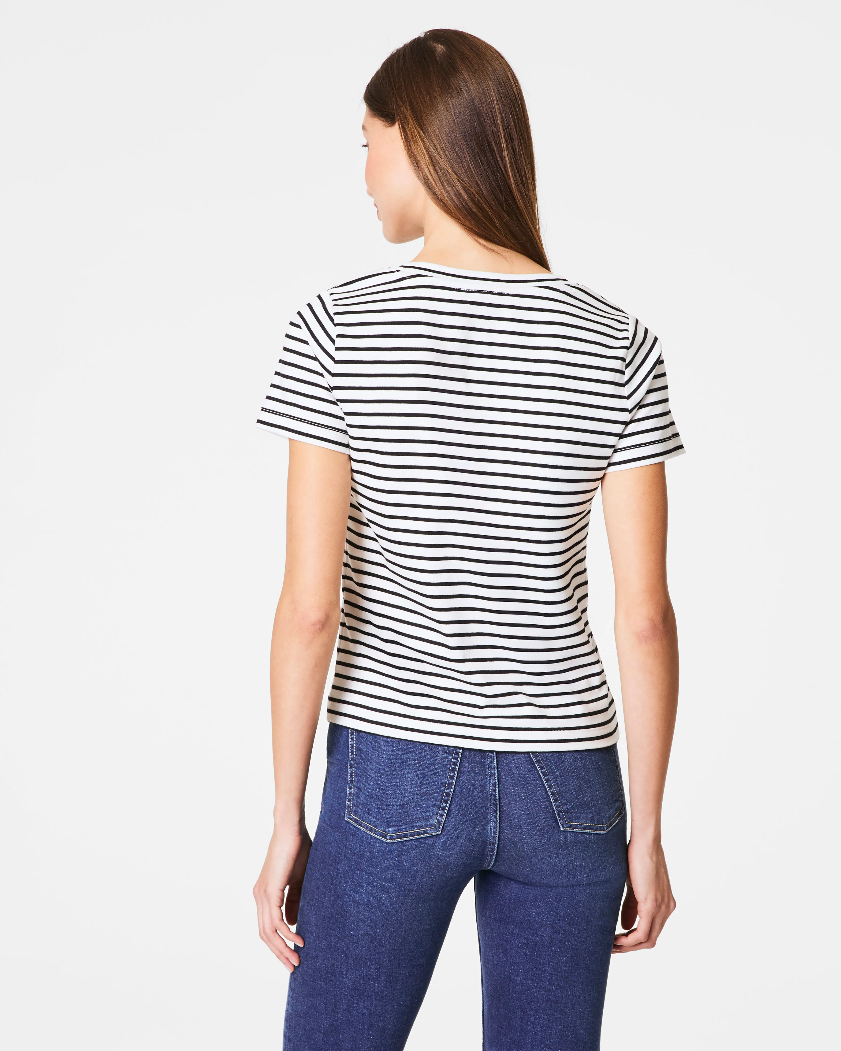 SPANX® Cotton V-Neck Tee, Stripe