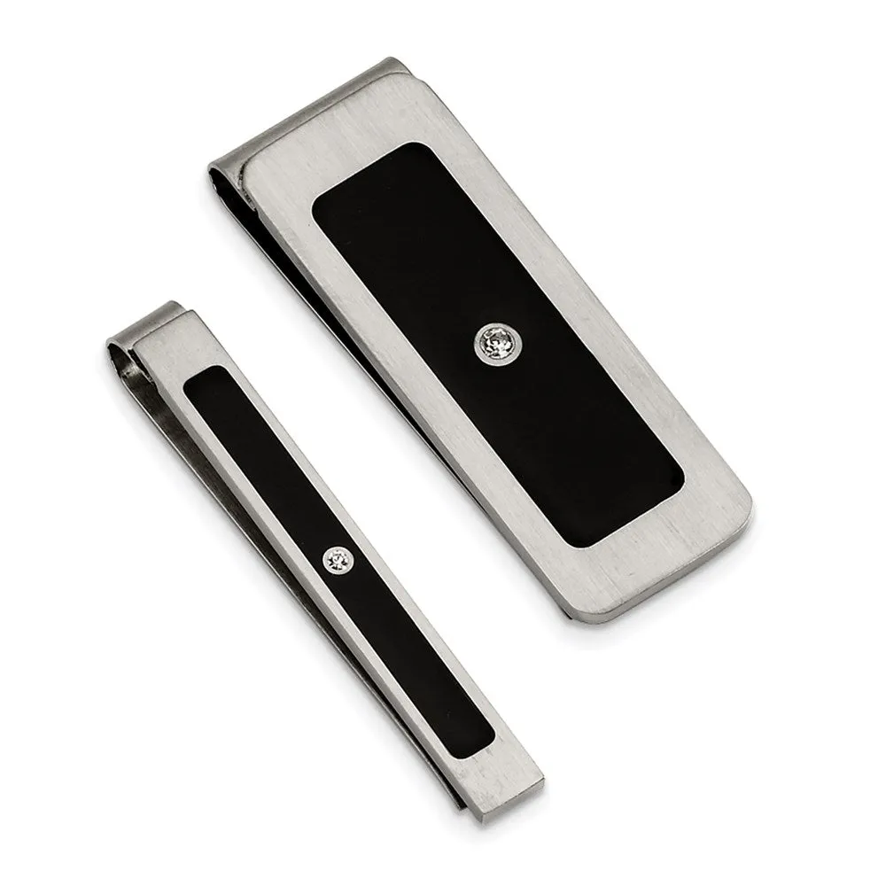 Stainless Steel Black Enamel & CZ 4-piece Boxed Set
