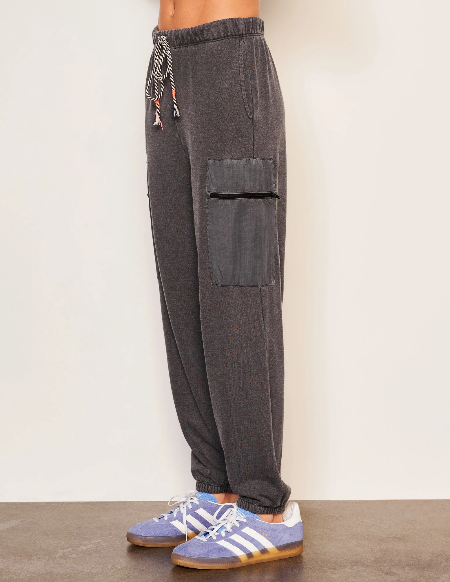 Sundry Mixed Media Half Zip Popover & Cargo Pant Set in Washed Black
