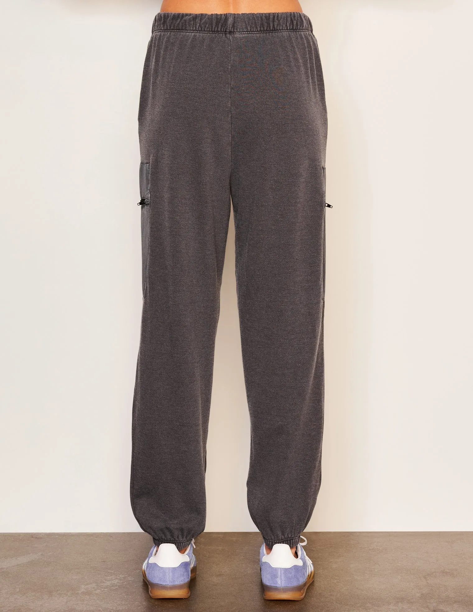 Sundry Mixed Media Half Zip Popover & Cargo Pant Set in Washed Black
