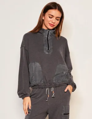 Sundry Mixed Media Half Zip Popover & Cargo Pant Set in Washed Black