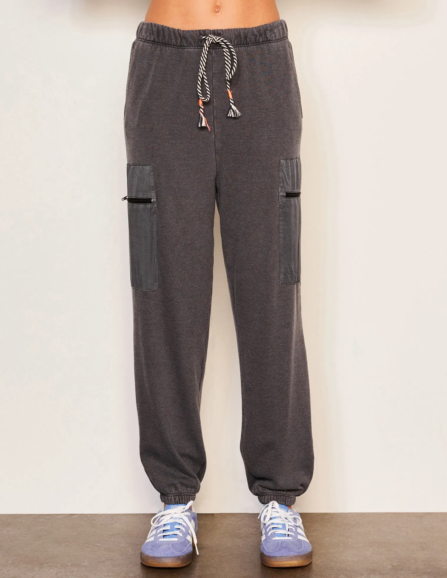 Sundry Mixed Media Half Zip Popover & Cargo Pant Set in Washed Black
