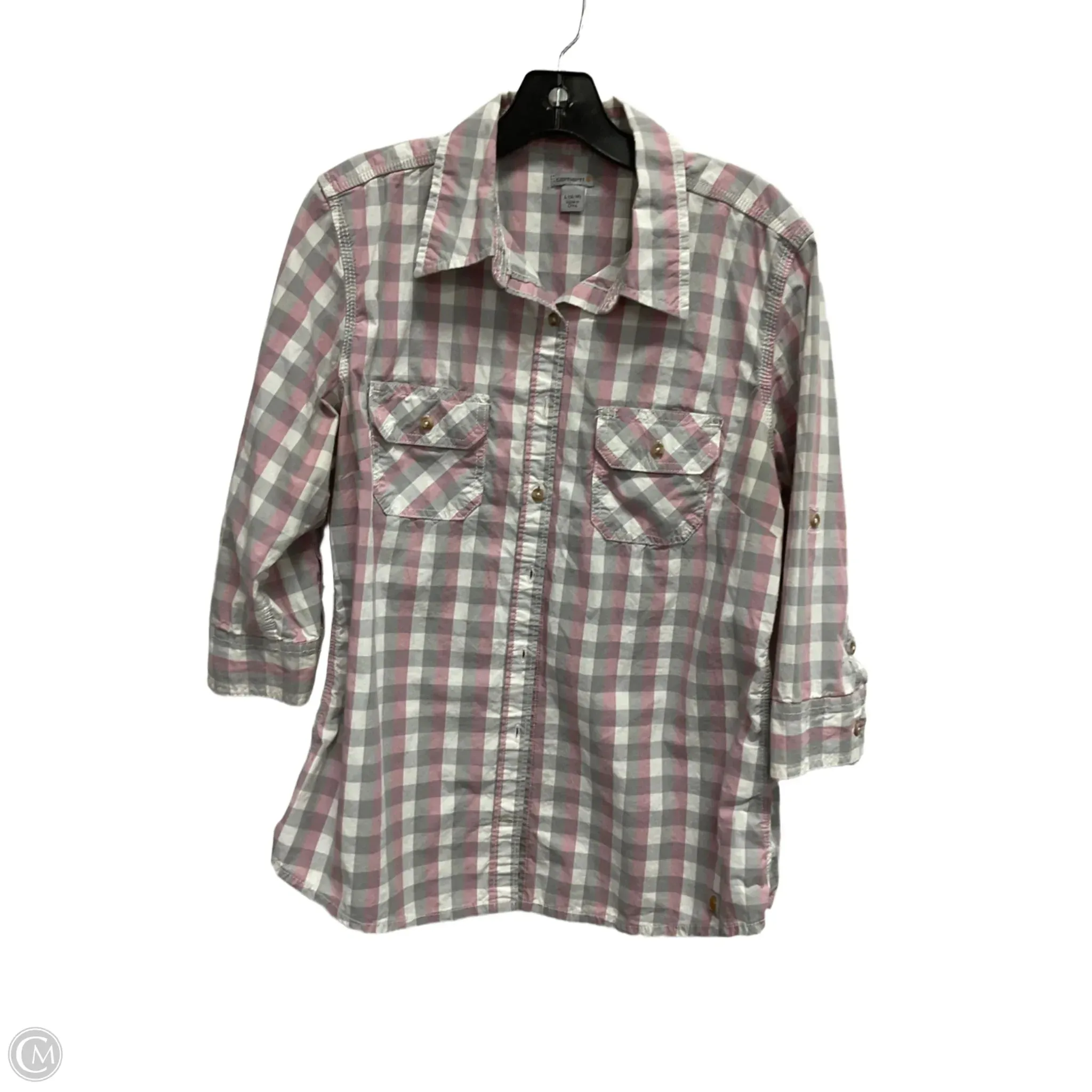 Top 3/4 Sleeve By Carhartt In Plaid Pattern, Size: L