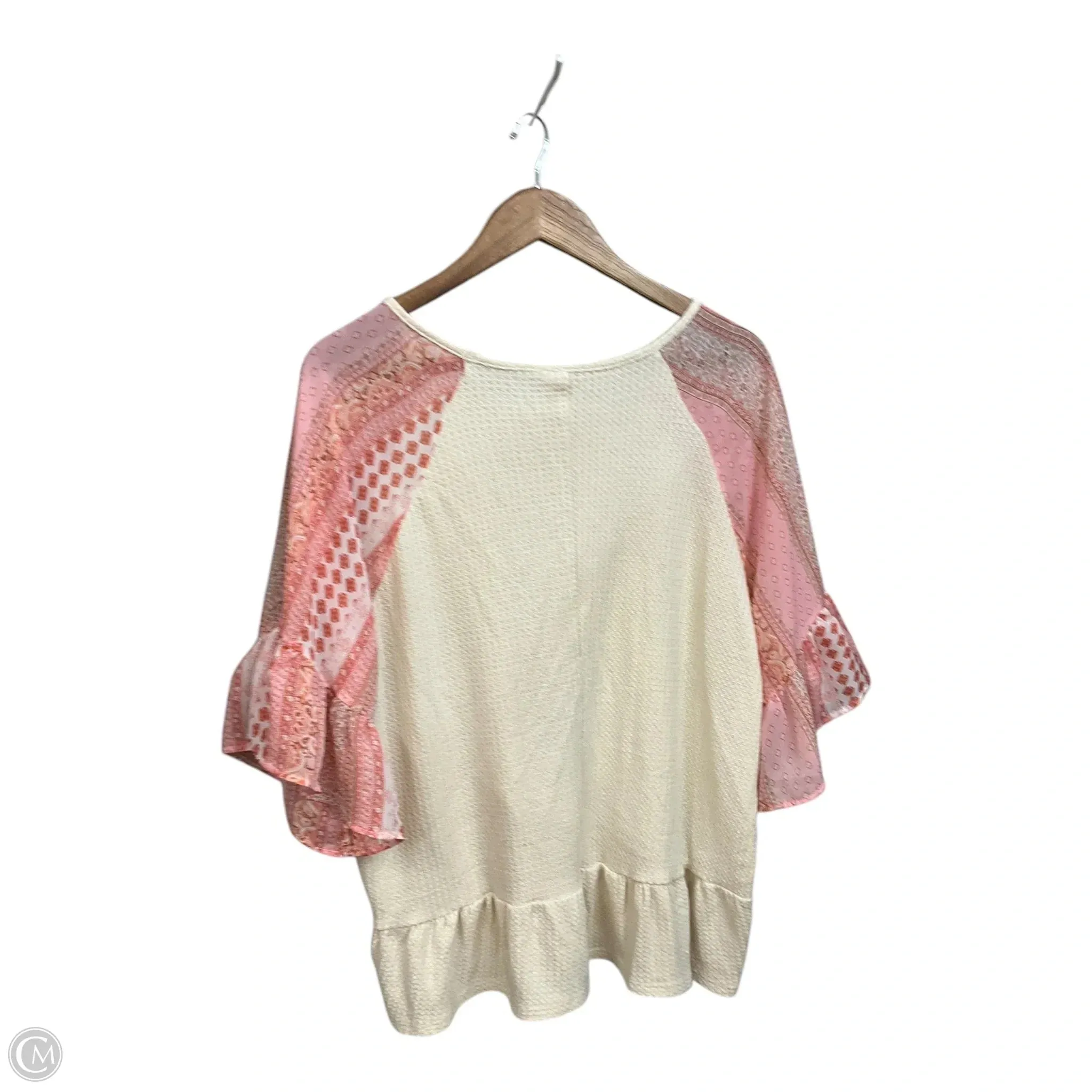 Top 3/4 Sleeve By Cato In Cream & Pink, Size: 2x