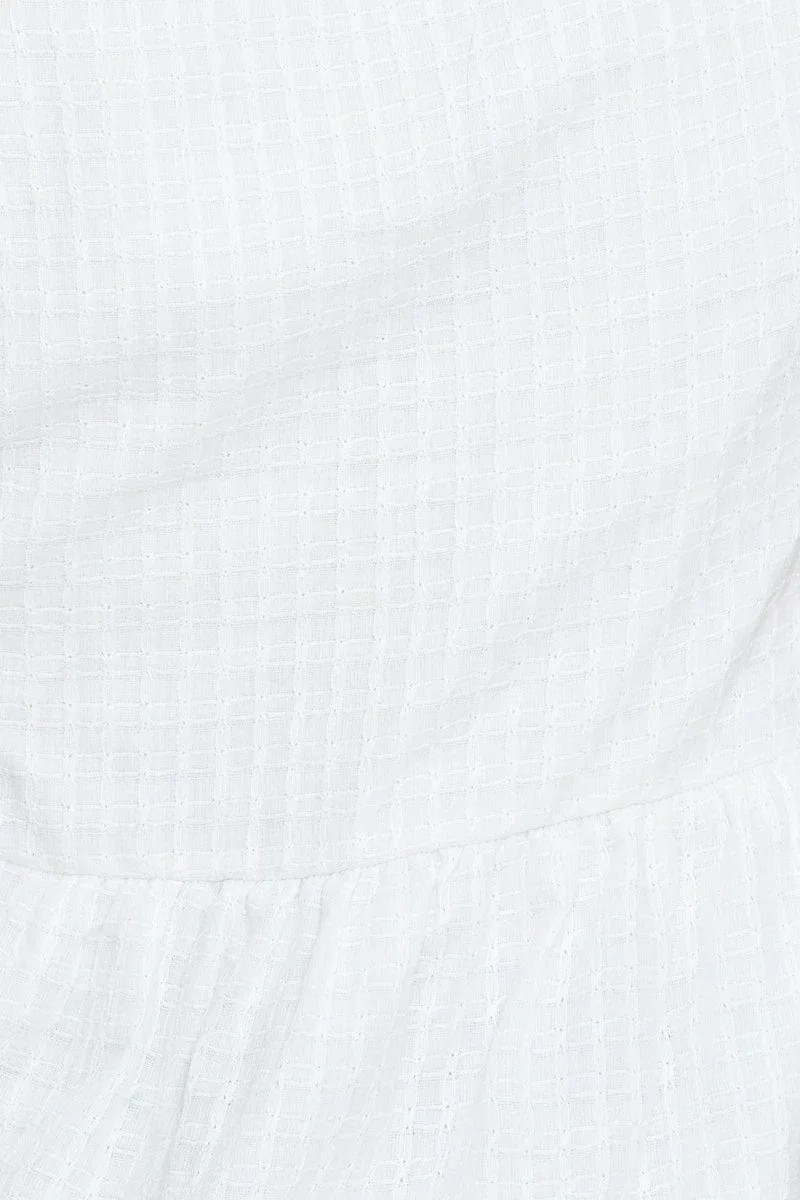 White Peplum Top Short Sleeve V-Neck Button Front