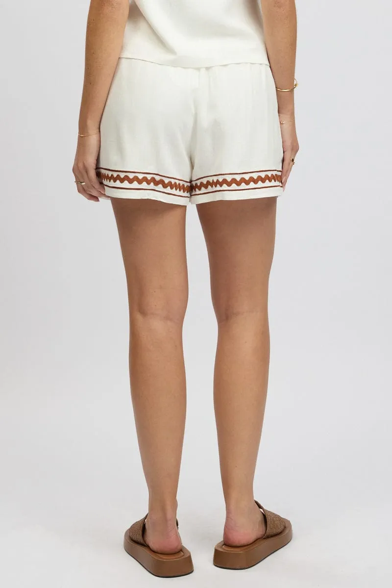 White Shorts Elasticated Waist Embroidery